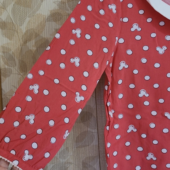 Disney Lauren Conrad Minnie Polka Dot Collared Blouse 3/4 Sleeve Small Pink Top - Picture 2 of 9